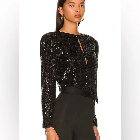 NWT NONchalant Vivi Black Sequin Asymmetrical Hem Long Sleeve Top Size XS - Picture 2 of 9